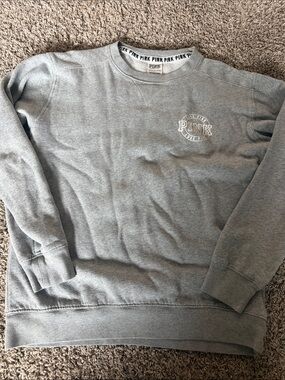 PINK Victoria's Secret Men's Light Gray Crewneck Sweatshirt